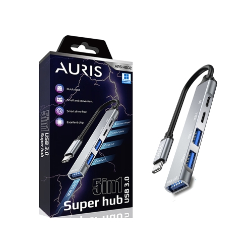 Auris HB02 Metal Type C To 5 Portlu USB 3.0 +  PD Çevirici Hub Adaptör